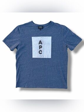A.P.C. Box Logo T-Shirt Indigo Heather Blue Size XL (runs small)